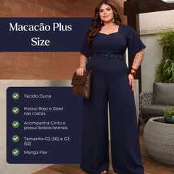 Macacão elegante longo feminino Plus Size com bojo com cinto tamanho G1 e G2