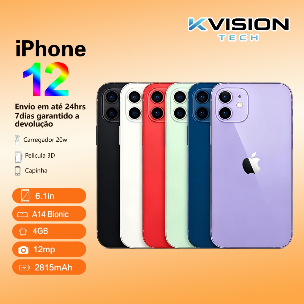 iPhone 12 64GB ou 128GB Vitrine Carregador