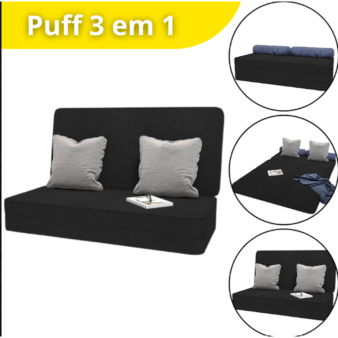 Lançamento Urbanzi | Sofá Cama Casal Dobrável Puff 3 Em 1 Confortável Premium