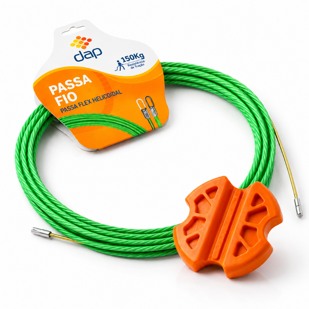Kit Passa Fio Sonda Helicoidal Verde + Garra Auxiliar Puxa Cabo Vários Tamanhos