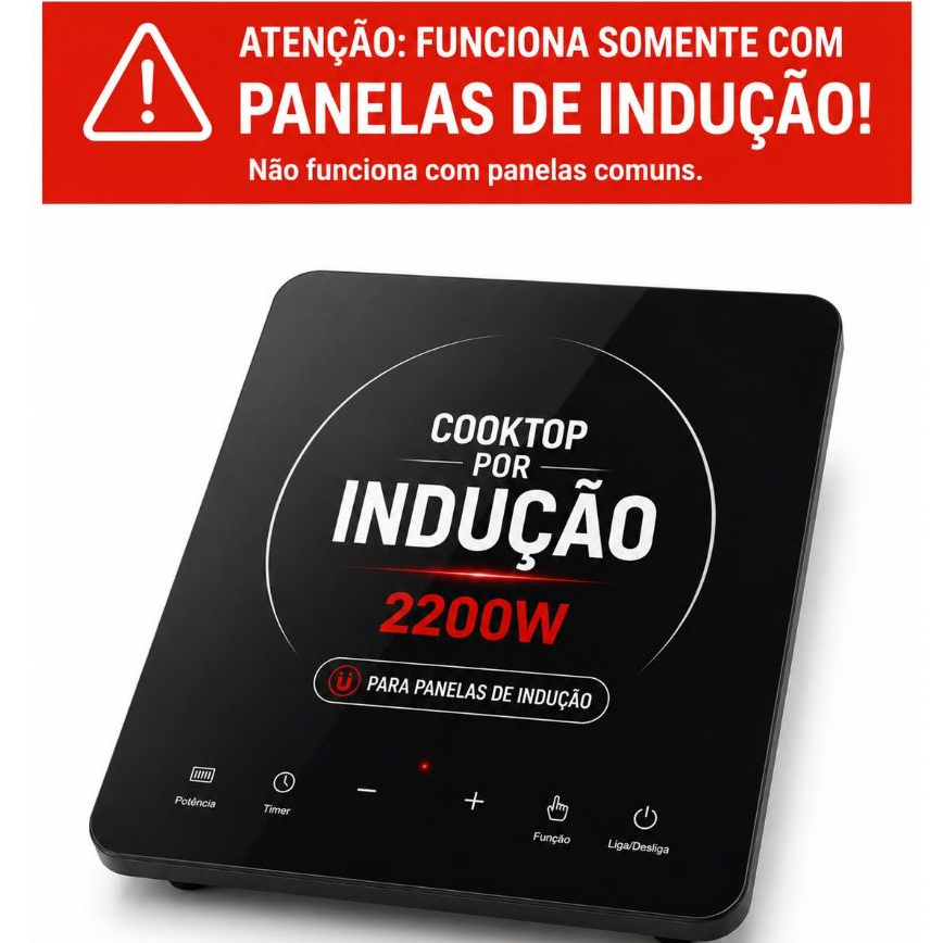 Cooktop de Indução 2200W Vidro Temperado Painel Touch 220V Compatível Com Panelas Magnéticas