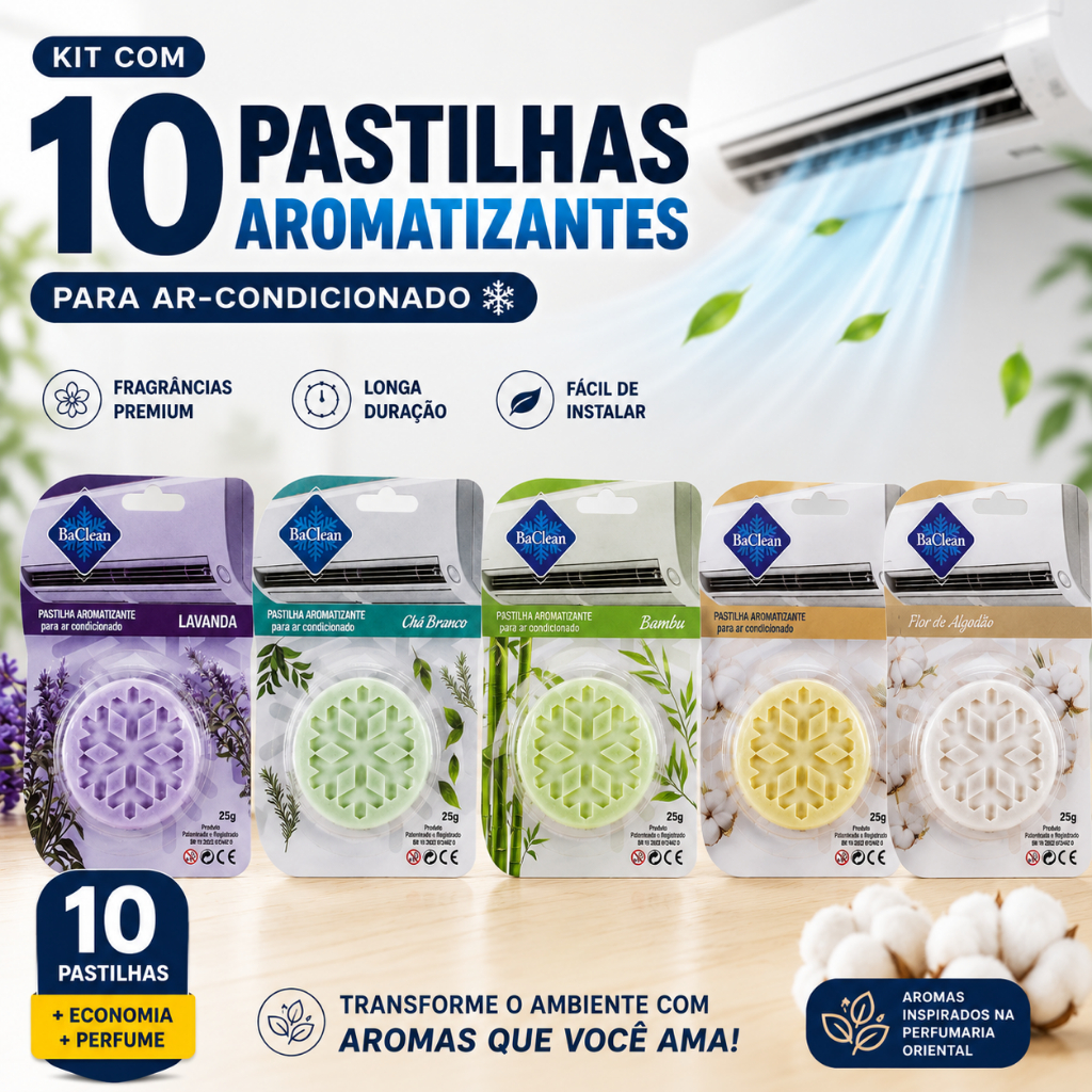 Kit 10 Pastilhas Aromatizante e Bactericida para Ar Condicionado Split Hi-Wall BaClean