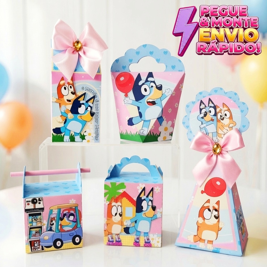 Kit  Caixas Bluey PEGUE E MONTE - Kit Festa  Bluey – Lembrancinha Festa Infantil - Aniversário - caixinhas