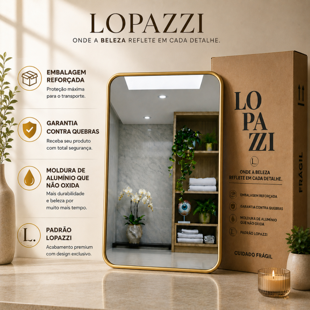 ESPELHO LOPAZZI RETANGULAR COM MOLDURA 90X60CM QUARTO SALA BANHEIRO COZINHA MOLDURA ALUMÍNIO · foto 2