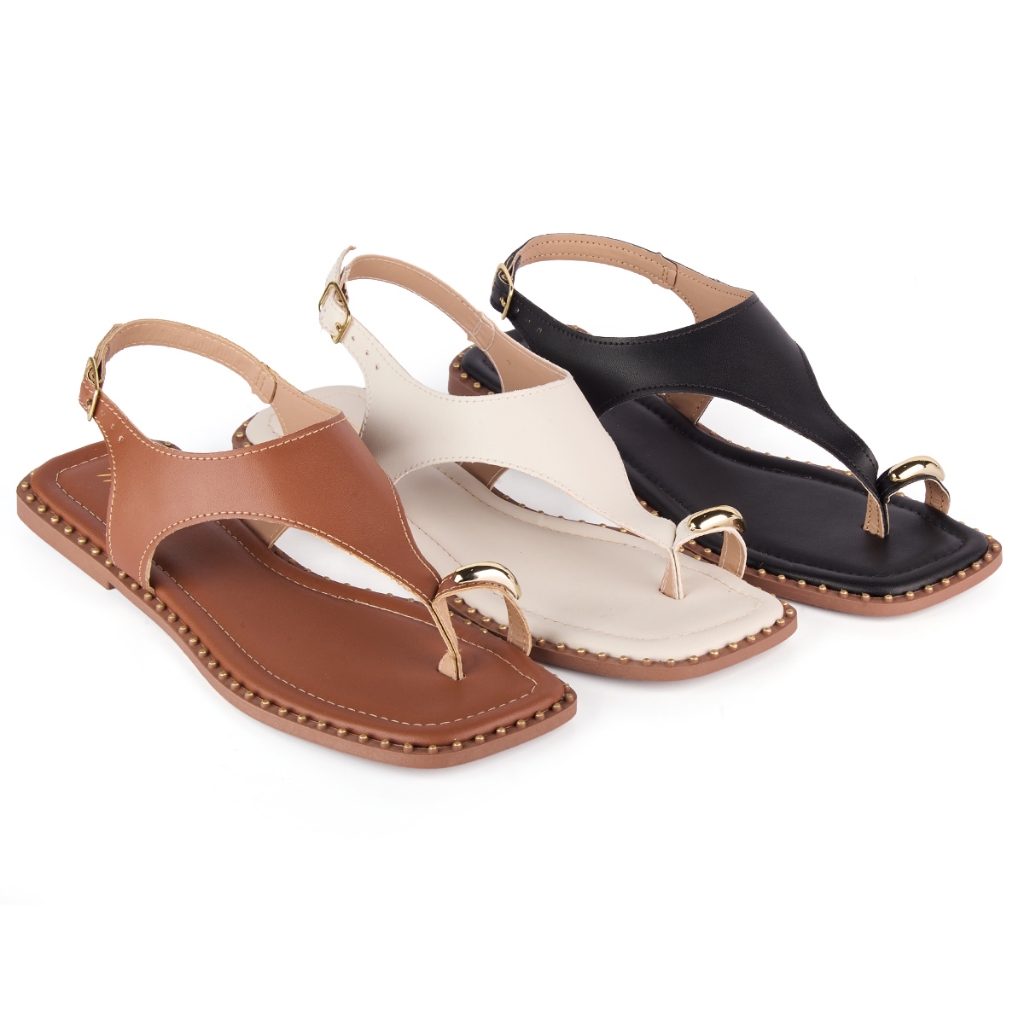 Sandália Feminina Rasteirinha Cravinho Lançamento ABS dedo Detalhe Dourado Leve Confortavel