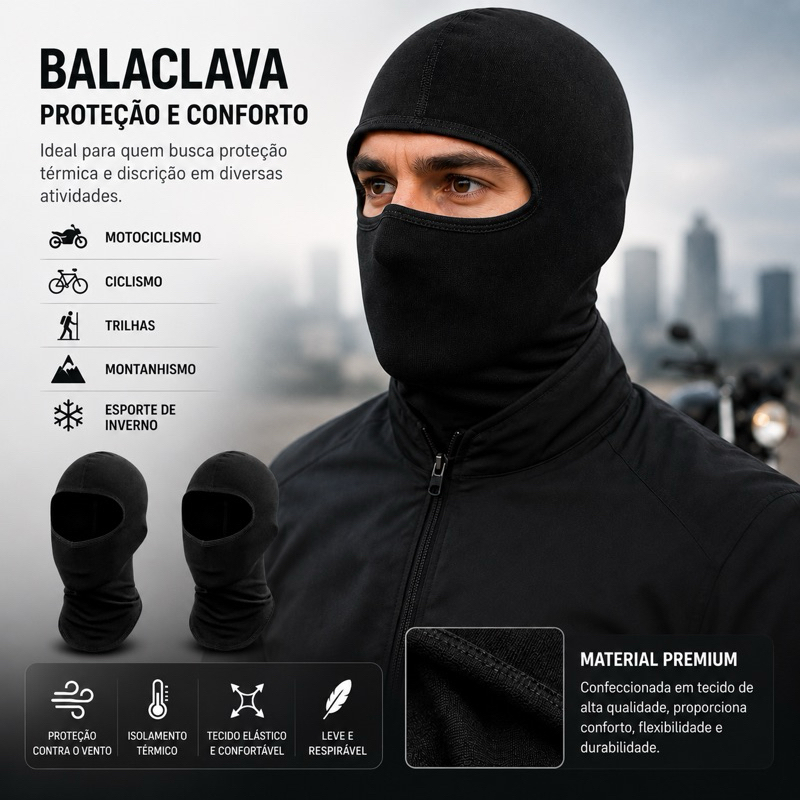 Touca Ninja Balaclava Motoqueiro Motociclista Inverno Frio Masculino Feminina confortavel