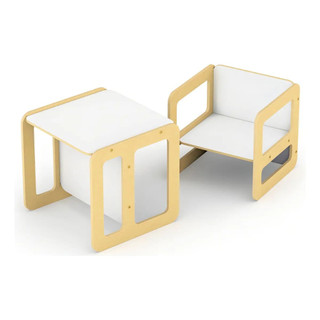 Conjunto Mesa E Cadeira Montessori 2 em 1 MDF Até 35kg Branco