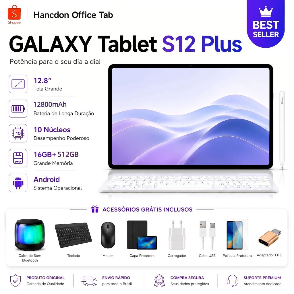 【Free Keyboard and mouse】Galaxy Tab S12 PLUS 12.8" HD Tablet PC  ROM 16GB +512GB Android 15 12800mAh …