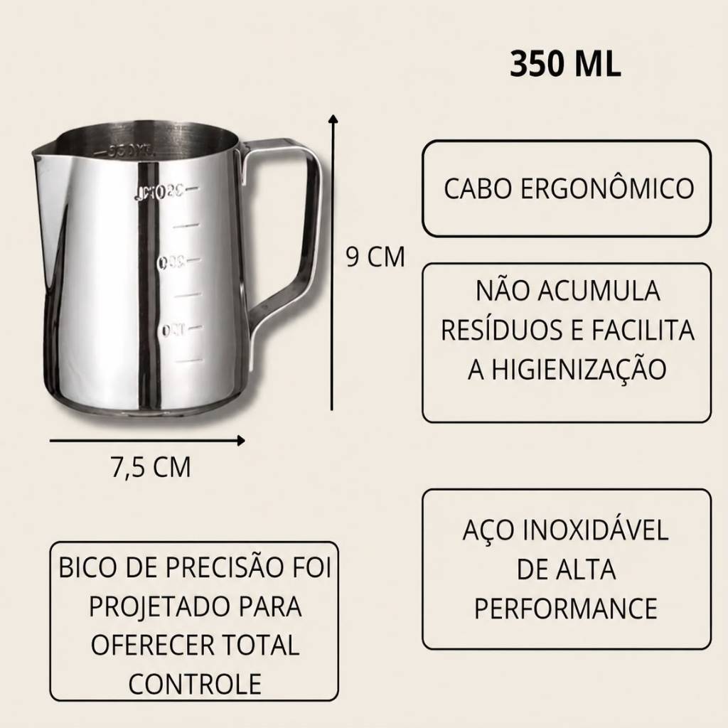 Jarra Barista Inox 350ml Leiteira Café Cappuccino — imagem 2 de 2
