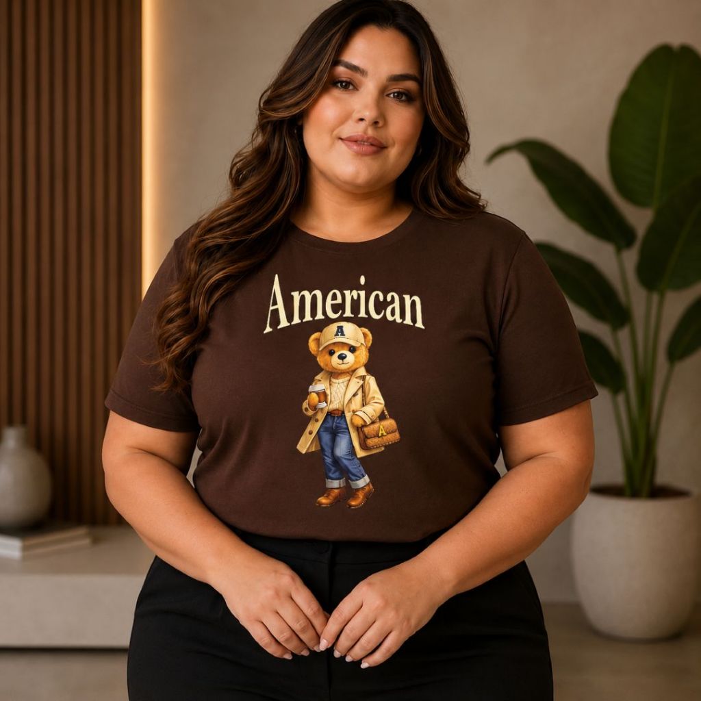 T-shirt Plus Size Urso Teddy Bear Blusa Tamanho Grande Algodão Estampada GG G1 G2 G3 G4 G5 Vestido