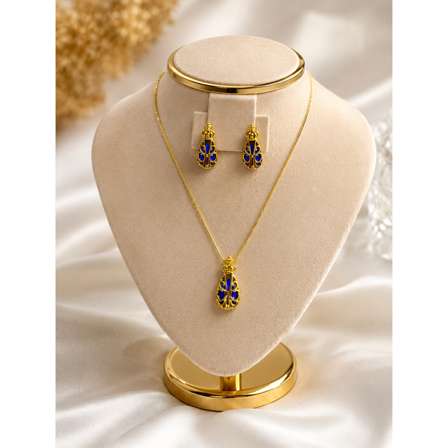 CONJUNTO NOSSA SENHORA APARECIDA- CONJUNTO RELIGIOSO- COLAR FEMININO- COLAR FOLHEADO- CONJUNTO COLAR E BRINCO NS SENHORA