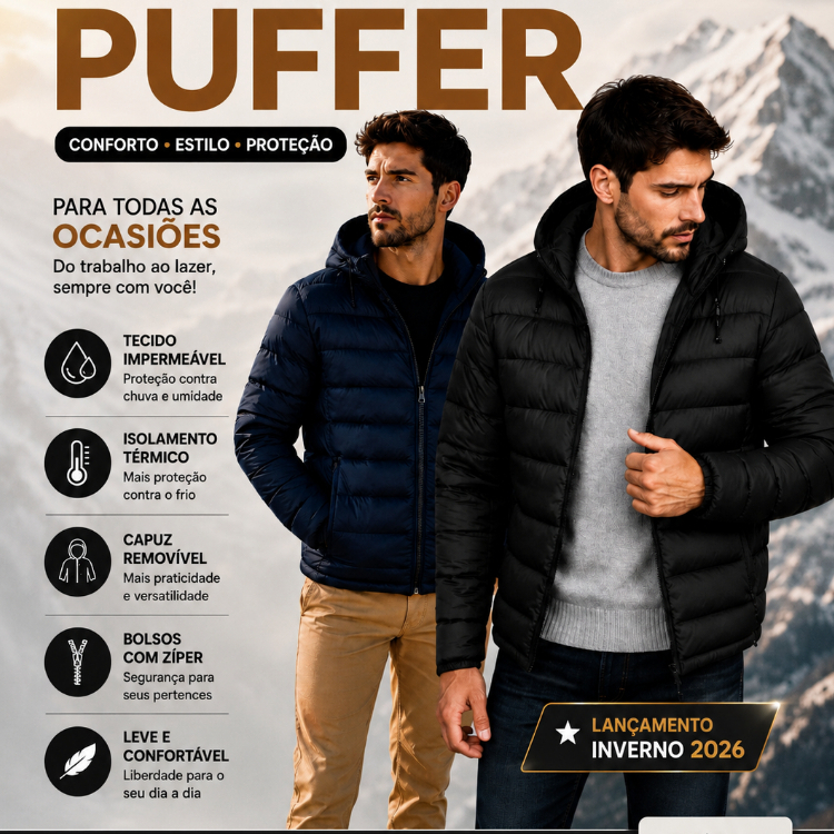 Jaqueta Bobojaco Puffer Masculino Inverno c Capuz Removível Zíper Com Forro de Nyllon Quente