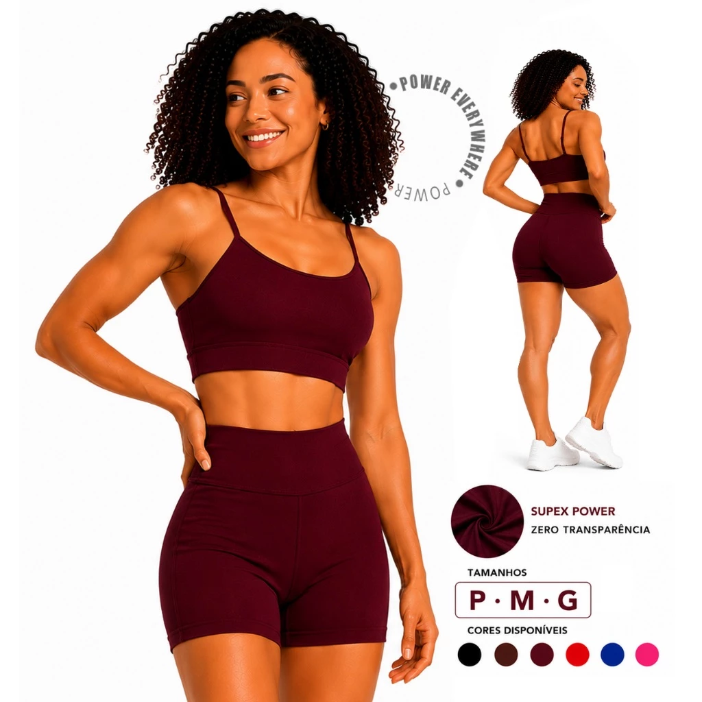Conjunto Fitness Short Legging e Top com Forro Suplex Power Zero Transparência Costura Reforçada — imagem 1