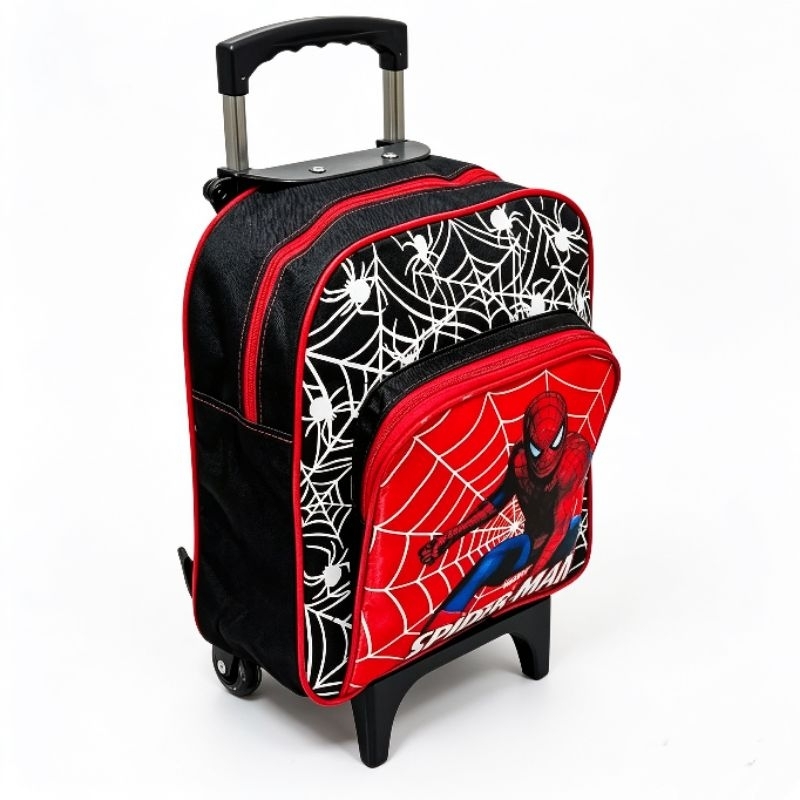 Mochila Escolar Creche Infantil de Rodinhas Homem Aranha Reforçada com Bolso Frontal