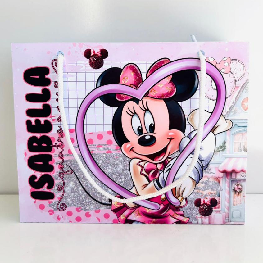 Kit Sacolinha Personalizada Minnie Confeiteira Lembrancinha Festa Infantil Aniversário 20x15x6cm