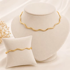 Choker e Pulseira Aro Ondulado – Folheado Dourado ou Prata – Feminino Ajustável e Antialérgico