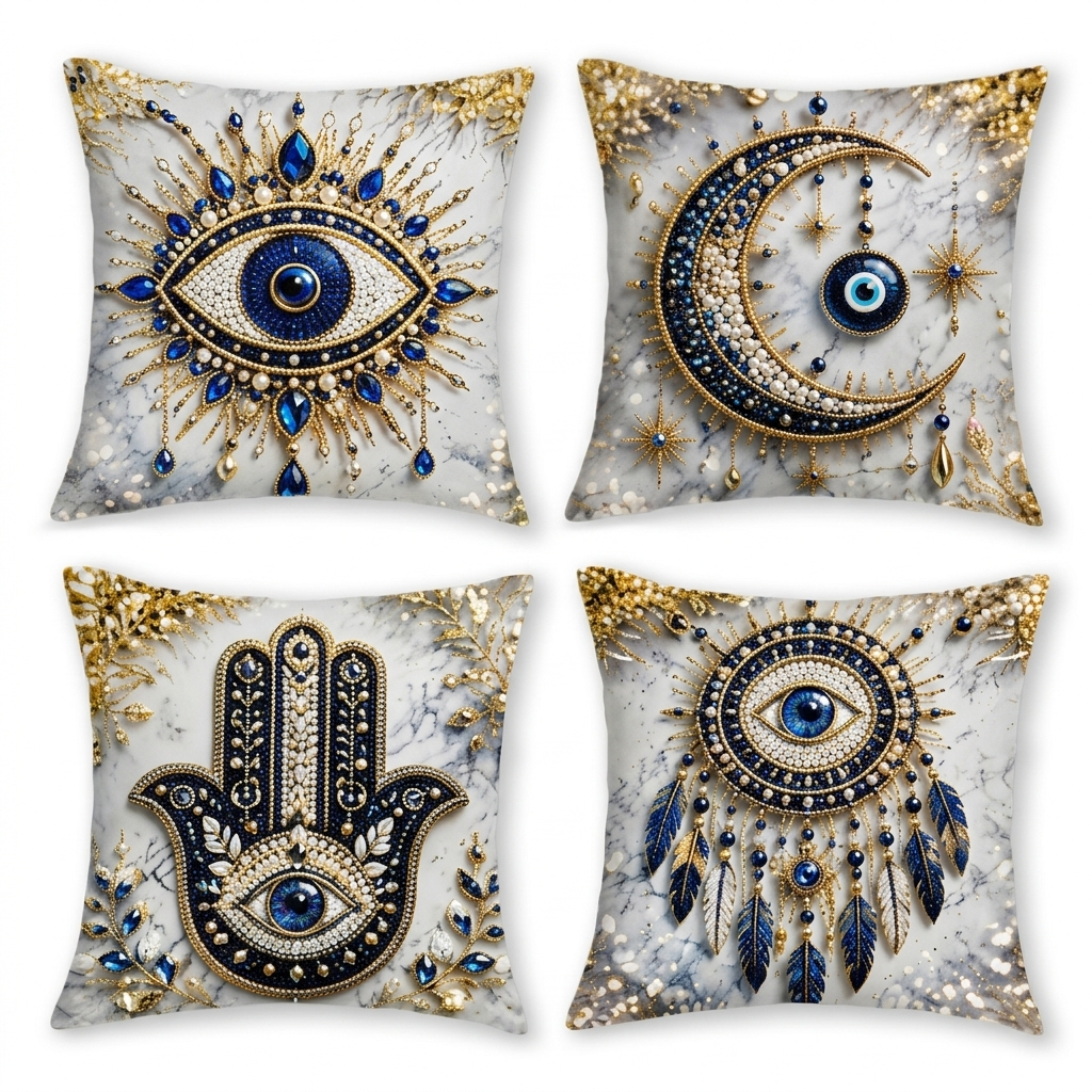 Kit 4 Capas de Almofada 45x45 Olho Grego Decorativas Modern Print Sofá Sala Estampadas Modernas Luxo Premium Decoração
