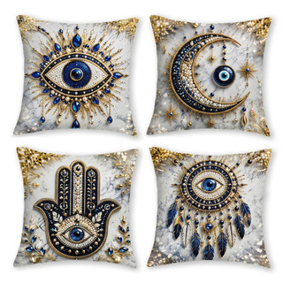 Kit 4 Capas de Almofada 45x45 Olho Grego Decorativas Modern Print Sofá Sala Estampadas Mo…