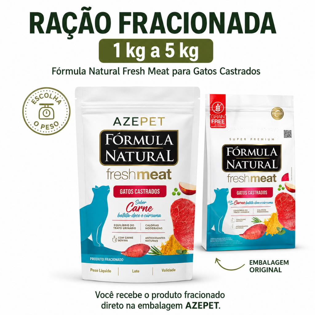 Ração Fórmula Natural Fresh Meat Gatos Castrados Carne 1 kg a 5 kg