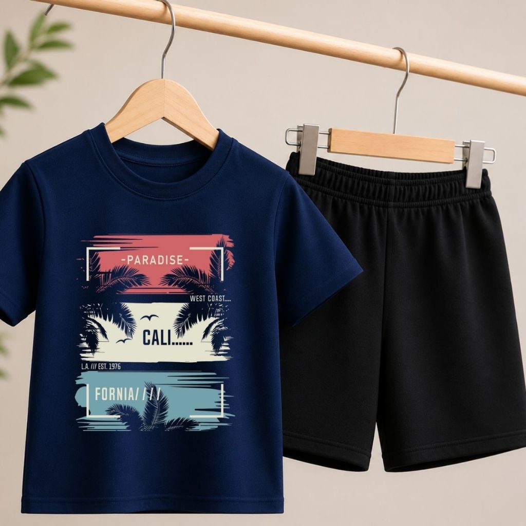 Conjunto Infantil Menino Camiseta Confortável Bermuda de Moletom Moda Infantil Casual 2 Peças