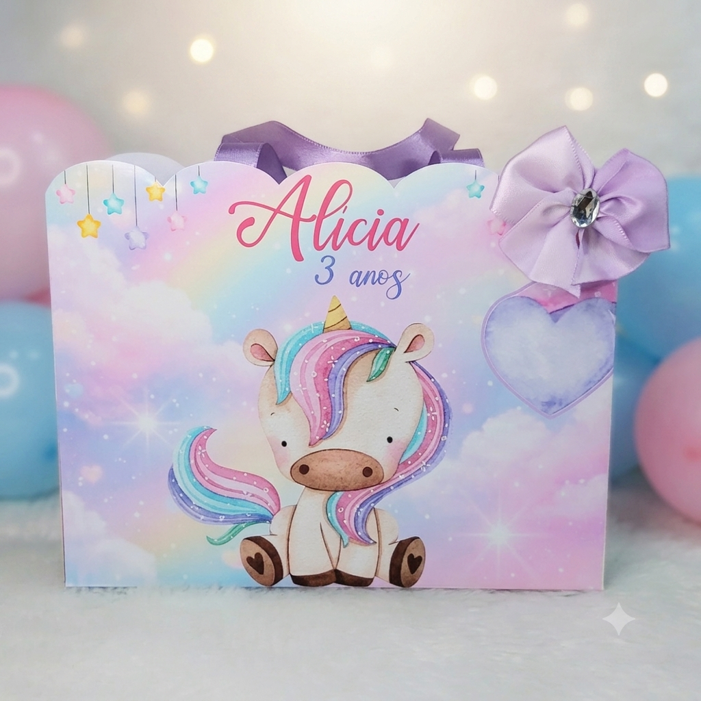 Sacolinha personalizada Unicórnio tam G COM LAÇO | lembrancinha Unicórnio | festa | aniversario | mesversario