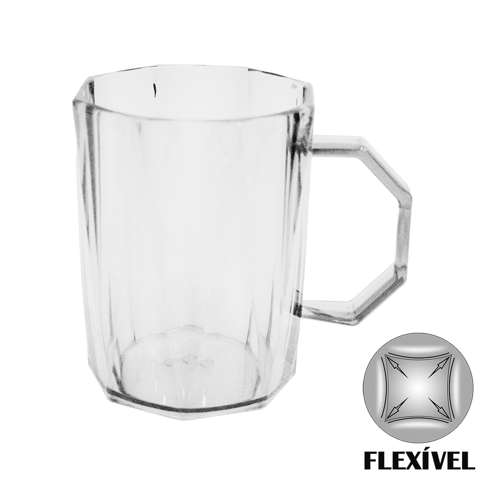 CANECA DE PLASTICO PET FLEXIVEL TRANSPARENTE COM ALCA 500ML