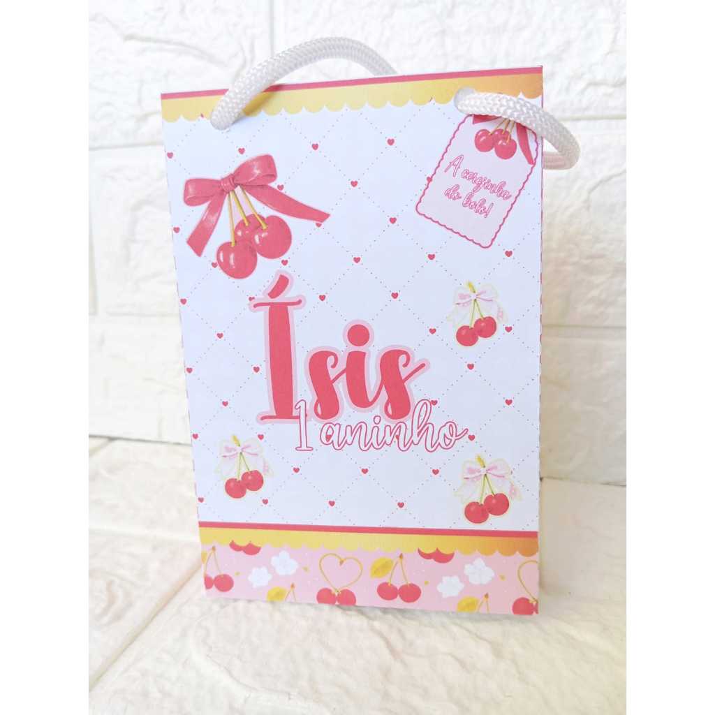 Sacolinha Surpresa Personalizada P - Tema Cerejinha - Lembrancinha 1 Aninho Festa Infantil com Nome