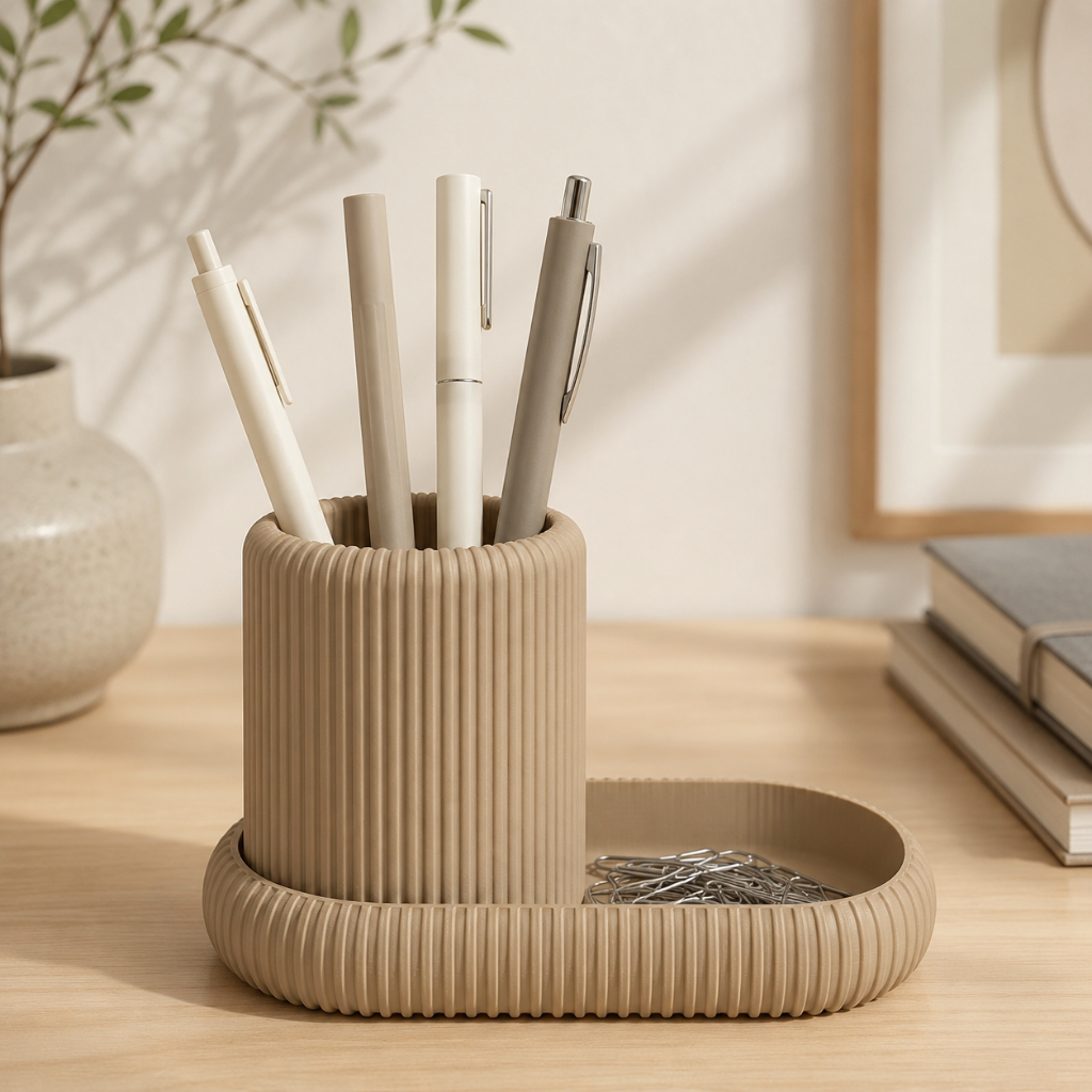 Kit Porta Lápis | Organizador Mesa Porta-Lápis e Porta-Canetas com Bandeja Canelada para Escritório Home Office