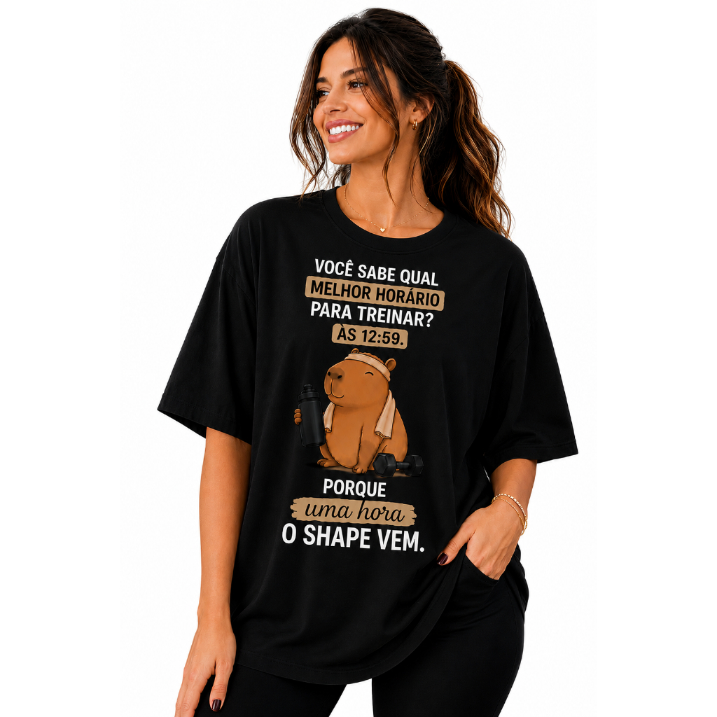 Camiseta Feminina 100% Algodão Academia Shape Meme Blusa Engraçada Camisa Estampada Fitness Treino