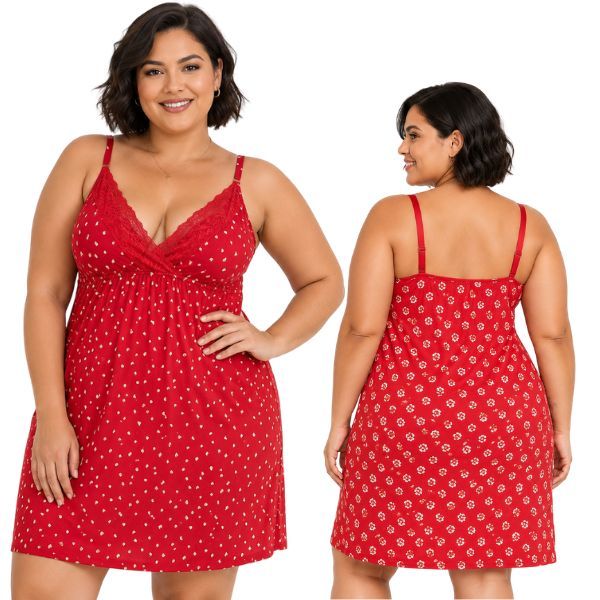 Pijama Camisola Plus Size Malha Fria Alça Fresquinho Pijama Feminino Extra Grande Confort Premium