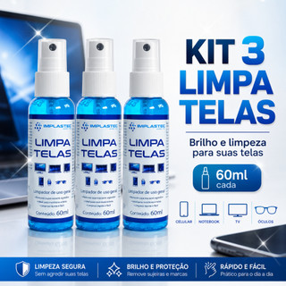 Kit 3 Limpa Telas Spray 60ml Limpador de Tela Celular Notebook Tablet TV Monitor Óculos