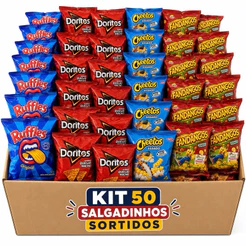 Kit 50 Salgadinhos Sortidos Elma Chips Original Cheetos Doritos Ruffles Fandangos Festa Lancheira Lembrancinha