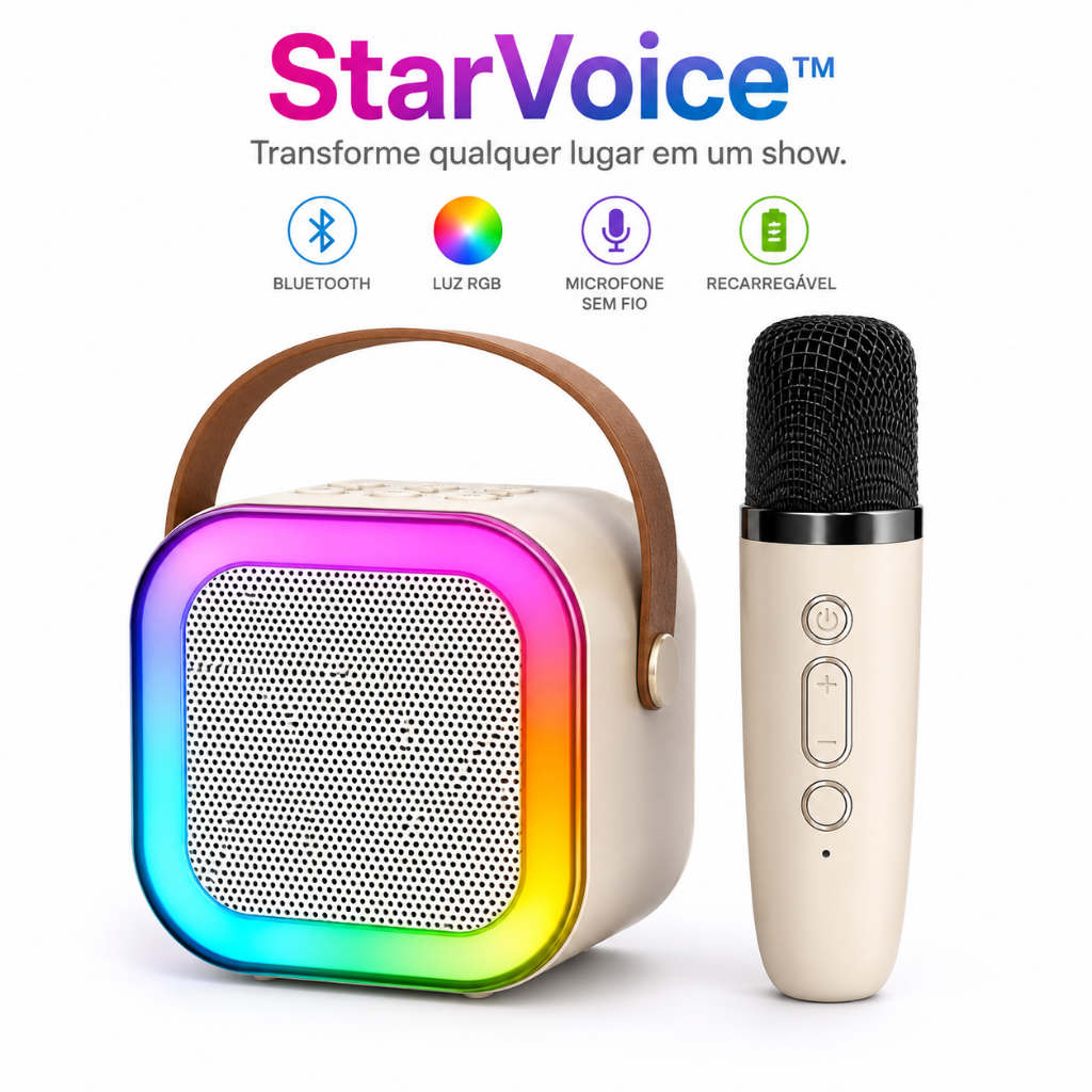 Caixa de Som Bluetooth Karaokê Portátil LED Com Microfone K12 - (Cores Sortidas)