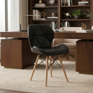 Cadeira Charles Eames Eiffel Slim Wood Estofada Penteadeira de Jantar em Couro Sintético