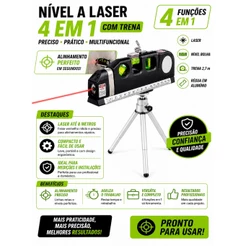 Nível Laser 4 em 1 Profissional Trena Com Tripé Horizontal Vertical Nivelador a Laser
