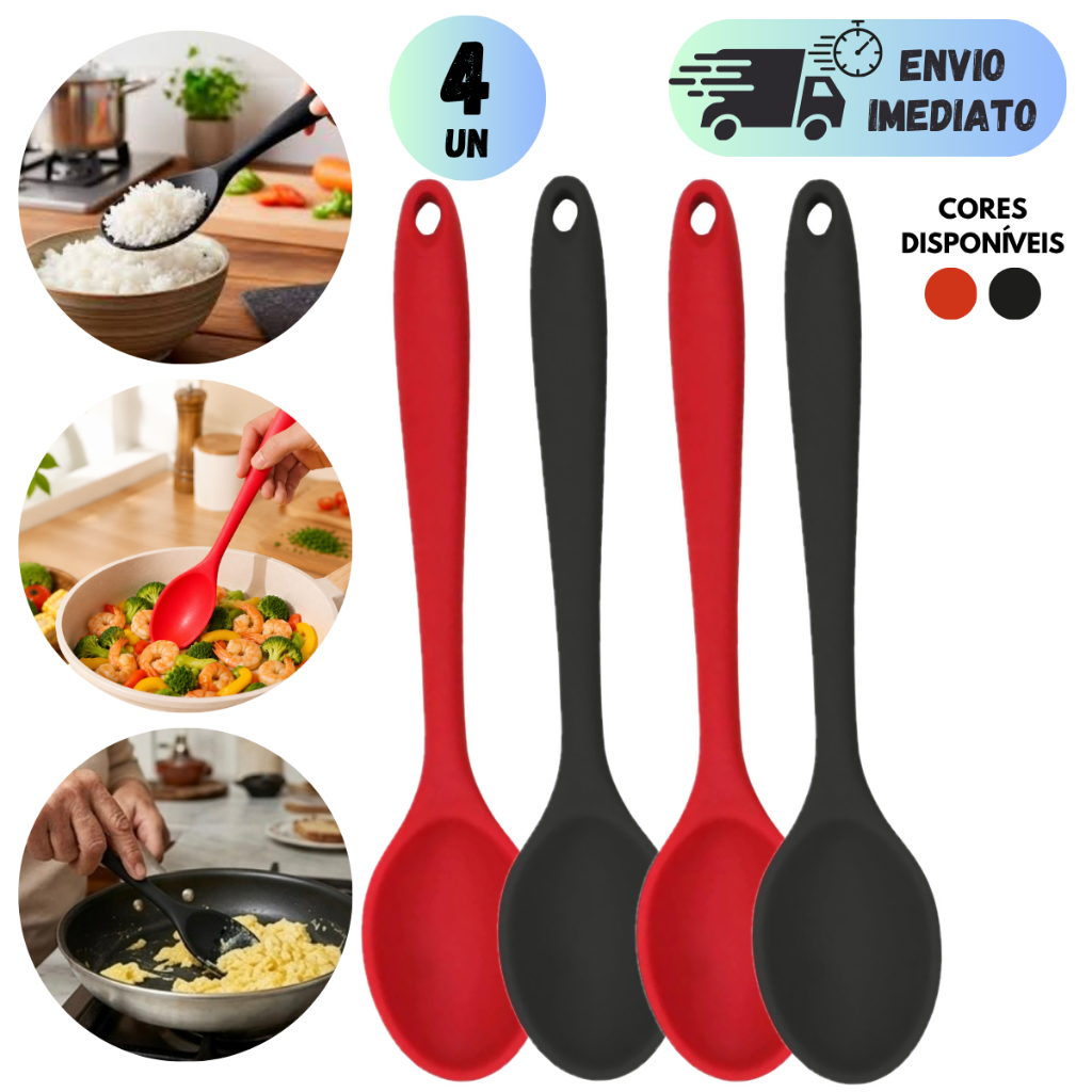 COLHER DE ARROZ GRANDE EM SILICONE 28CM PARA PANELA ANTIADERENTE RESISTENTE UTENSÍLIO DE COZINHA