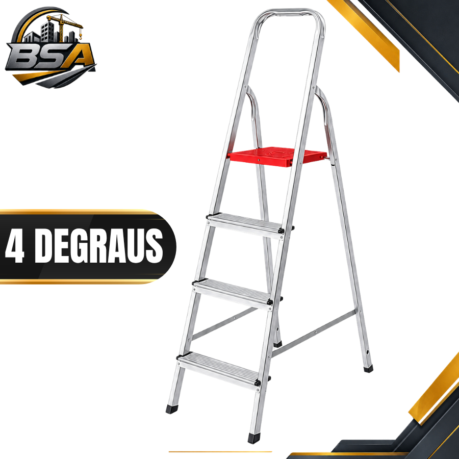 Escada de Aluminio 4 Degraus Reforçada Resistente