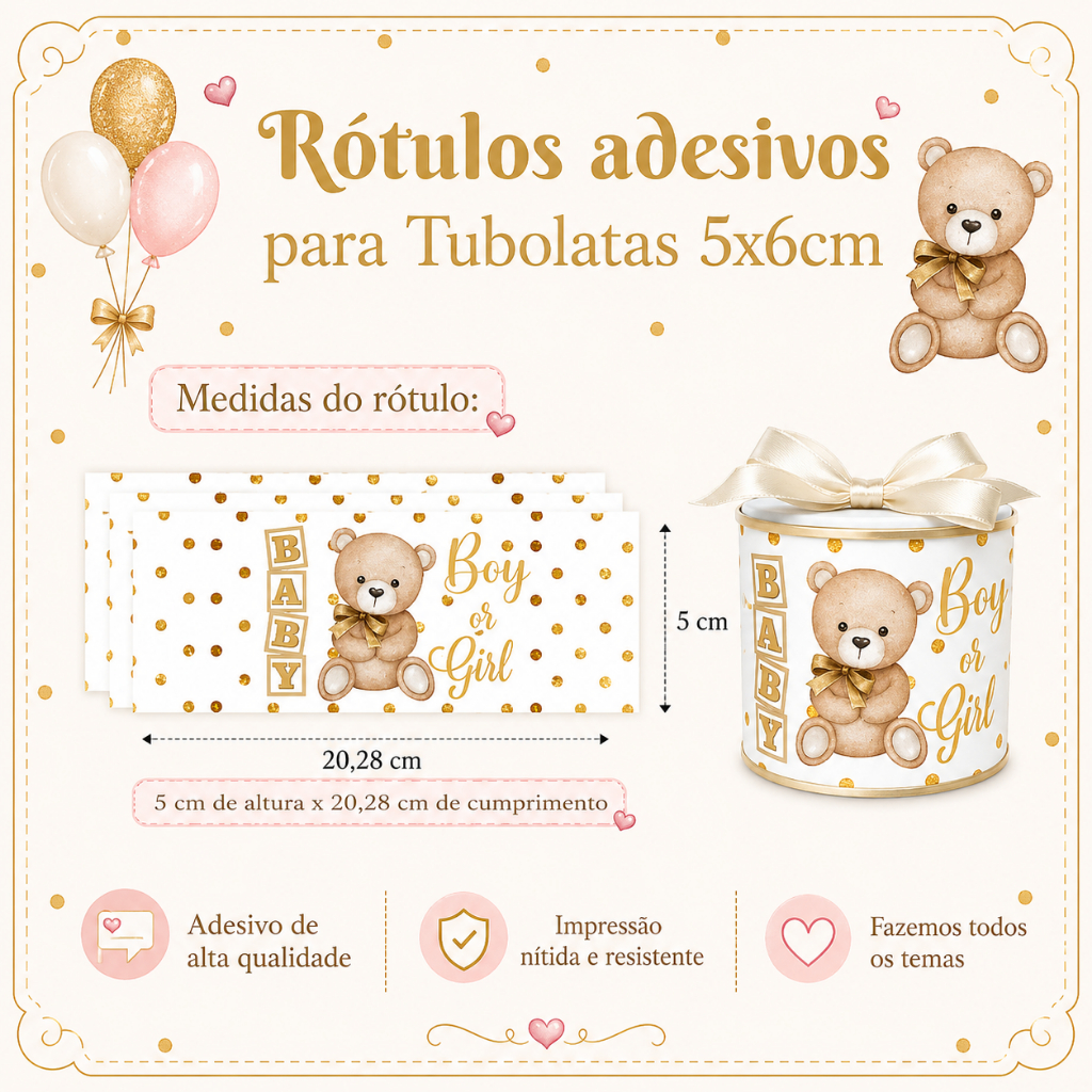 Rótulo Adesivo Tubolata  5X6 /Personalizado/ Lembrancinhas Chá de bebê / Festa de aniversário VARIOS TEMAS