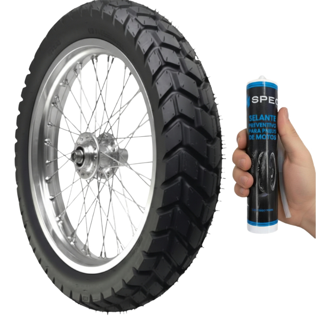 PNEU 110/90-17 PIRELLI MT-60 TT 60P ORIGINAL + SELANTE TAPA FURO Xre 190 Bros 150 Bros 160 spec 300ml