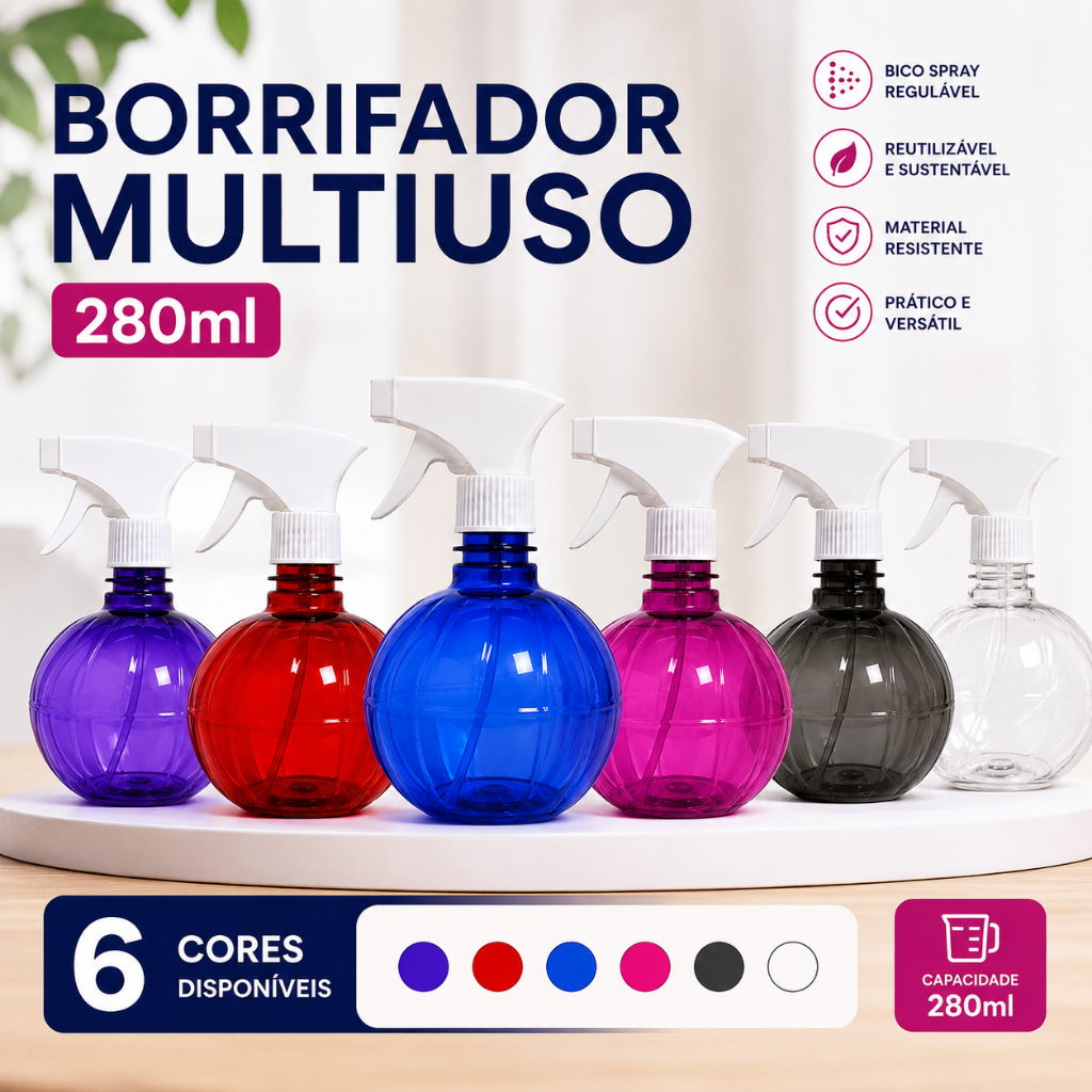 Borrifador 280ml Multiuso Até 4 Unidades 6 Cores Disponíveis Pulverizador Spray
