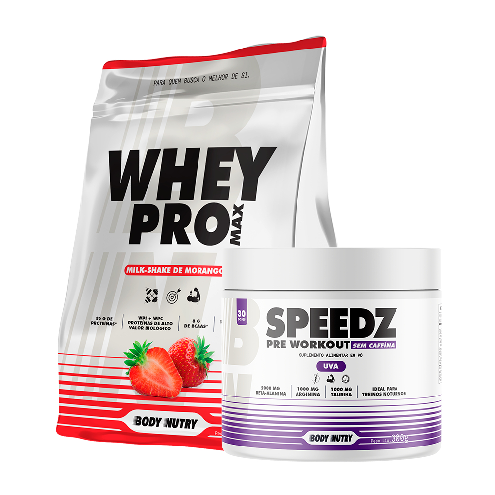 Kit Whey Protein 900g + Pré Treino SpeedZ 300g Body Nutry | Massa Muscular, Energia e Desempenho