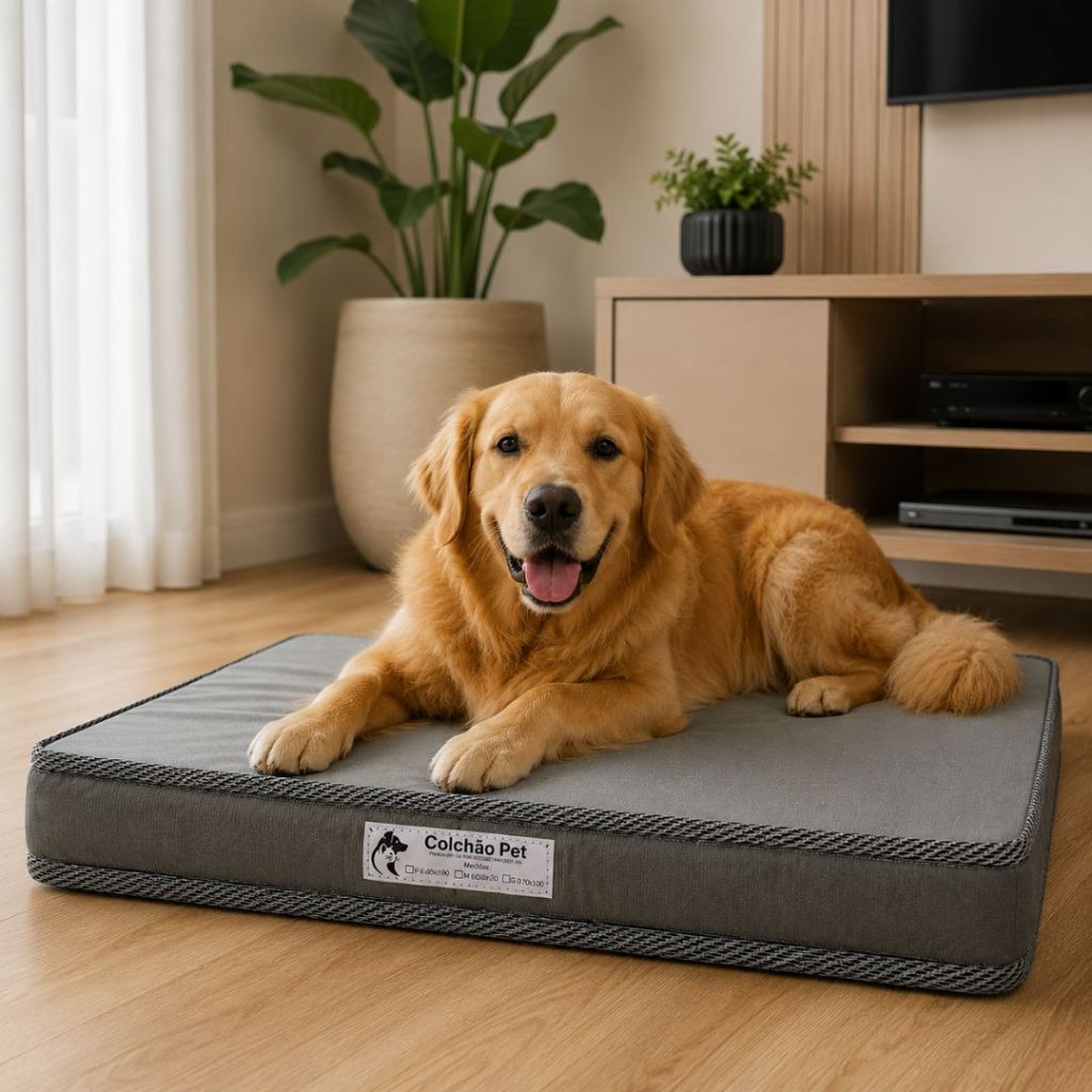 Cama Pet Ortopédica Impermeável para Cachorro e Gato Colchão Premium D18 Espuma Lavável Tecido Linho