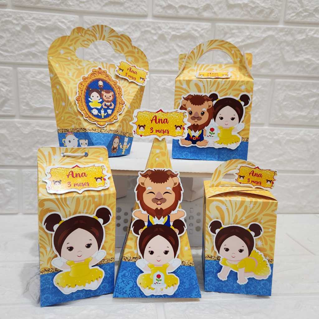 Kit Festa Mesversário Lembrancinhas Para Aniversário - Personalizados - Caixinhas -  A Bela e a Fera Baby Cute