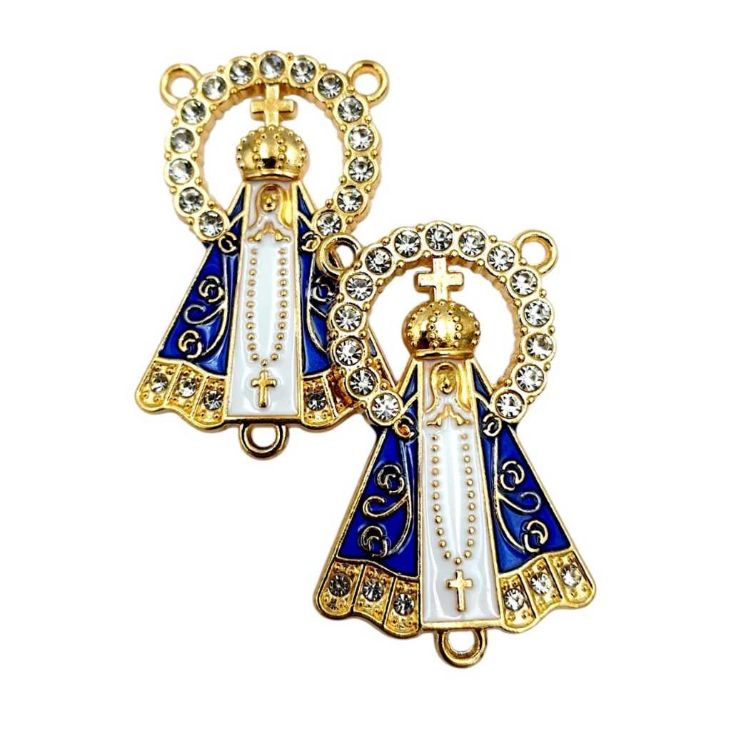 Pingente Entremeio Nossa Senhora Aparecida Coroa Sagrada Resinada Com Strass Para Terços 10 pçs