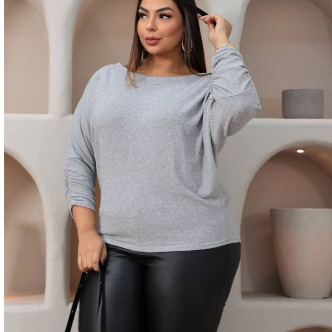 Blusa Feminina Manga Comprida de Lanzinha Plus Size Confortavel Veste 44 ao 48