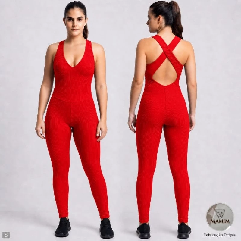 Macacão / Macaquinho Academia Costa X Canelado Longo Modela Bem O Corpo Zero Transparência — imagem 1