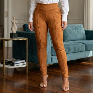 Calça Legging Feminina Montaria Cintura Alta Suede Scuba