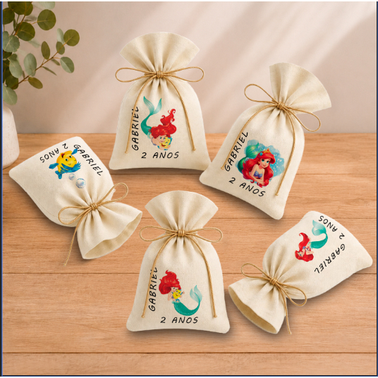 Kit 20 Saquinhos Lembrancinha Personalizada Festa Infantil Aniversário Pequena Sereia Ariel 11x17