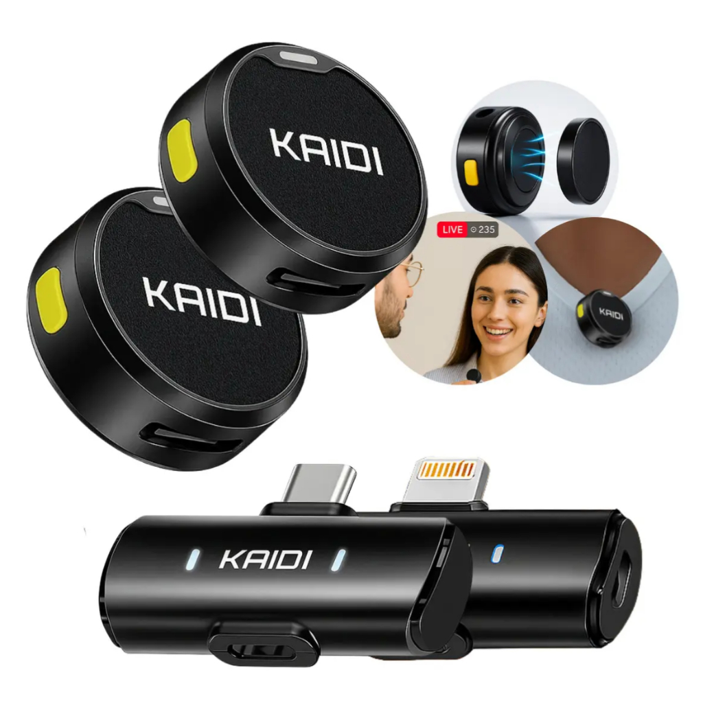 Microfone De Lapela Sem Fio Magnetico  Lightning Kaidi MCF4A Ou Type-c Kaidi MCF4C
