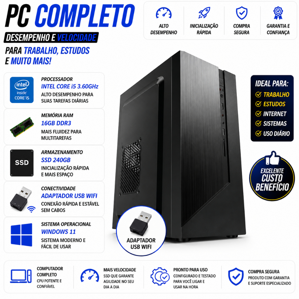 Pc Cpu Desktop I5 3.60ghz 16gb Ssd 240gb Wifi